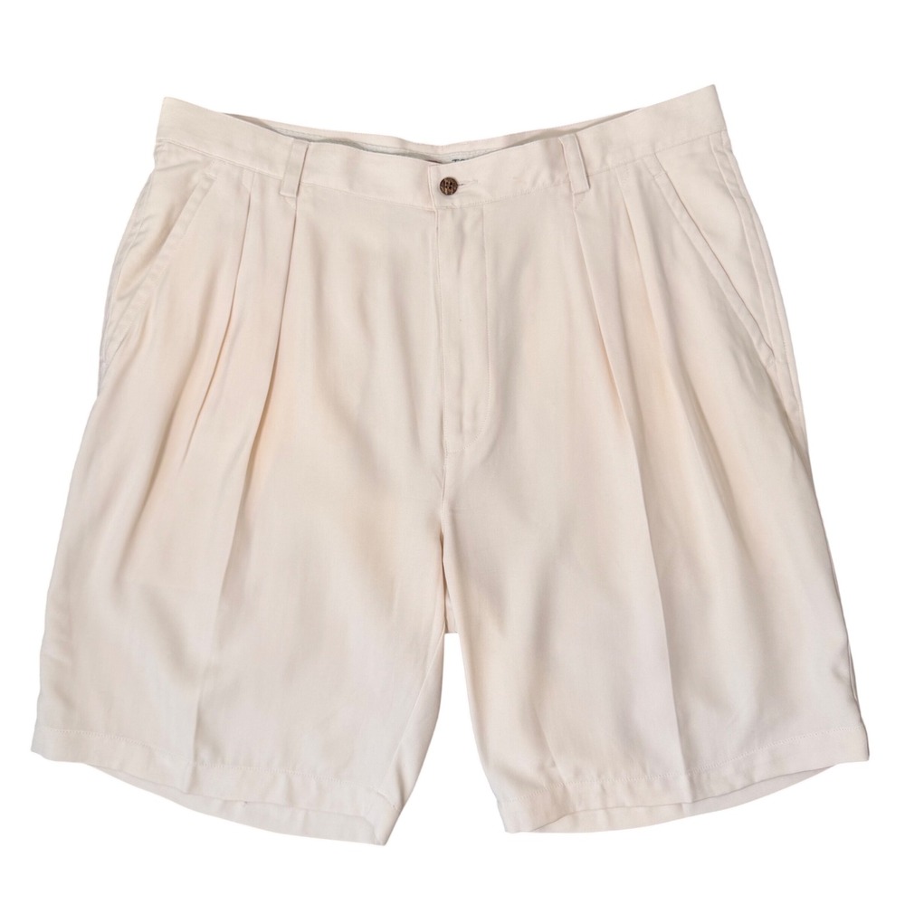 Tommy Bahama Silk Pleated Vintage Shorts (38) Khaki Beige Resort Golf Relax - Picture 1 of 14